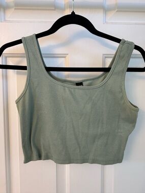 SHEIN Ribbed Scoop Crop Tank - Sage Green